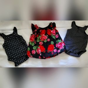 Girls 3mth Floral Dress/ Black& white Onesie set